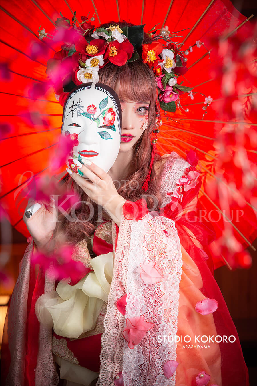 椿 着物 変身写真