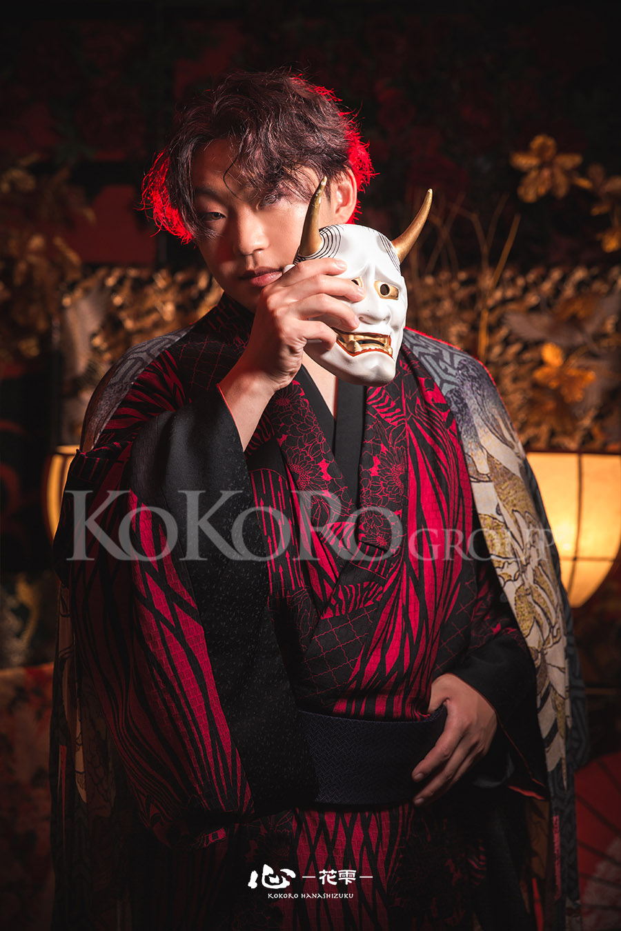 Men’s Sharaku photoshoot with kimono, haori, hair and makeup